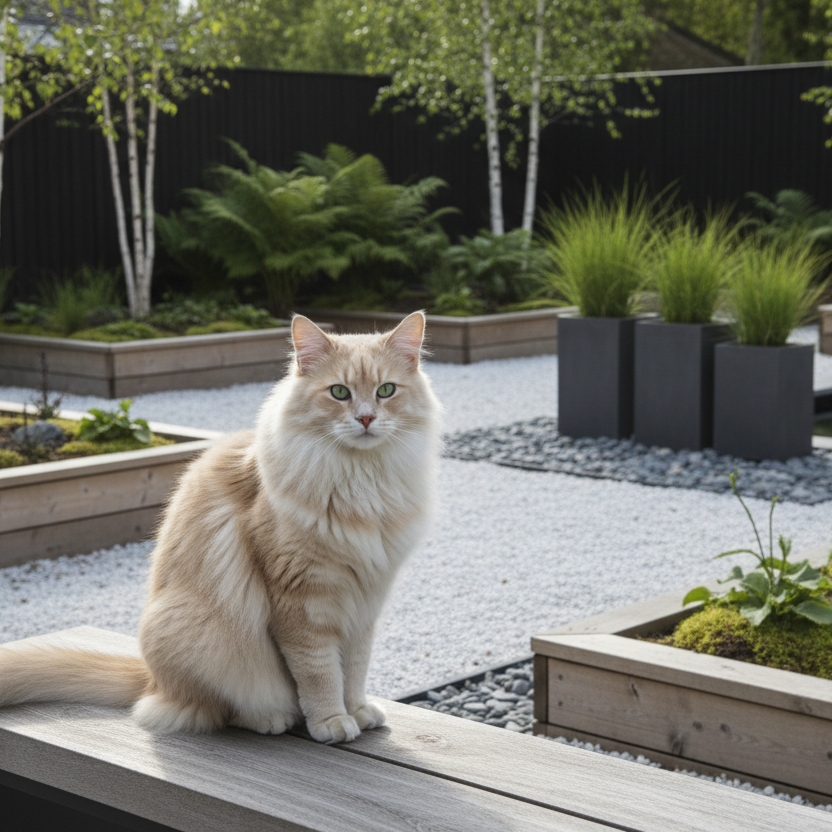 Beige witte kat in de tuin