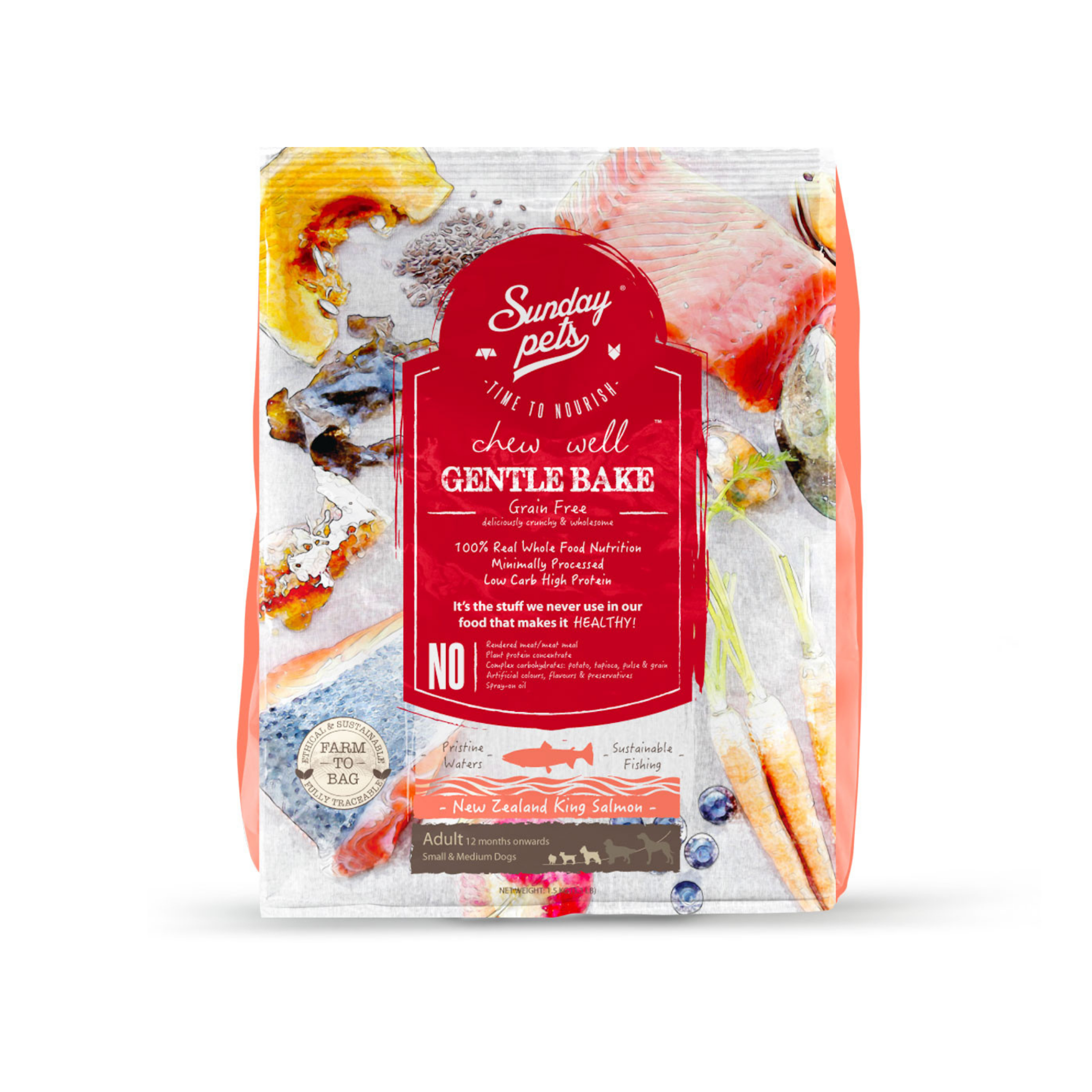Graanvrij Hondenvoer met verse zalm Adult - Sunday Pets Gentle Bake 1,3kg