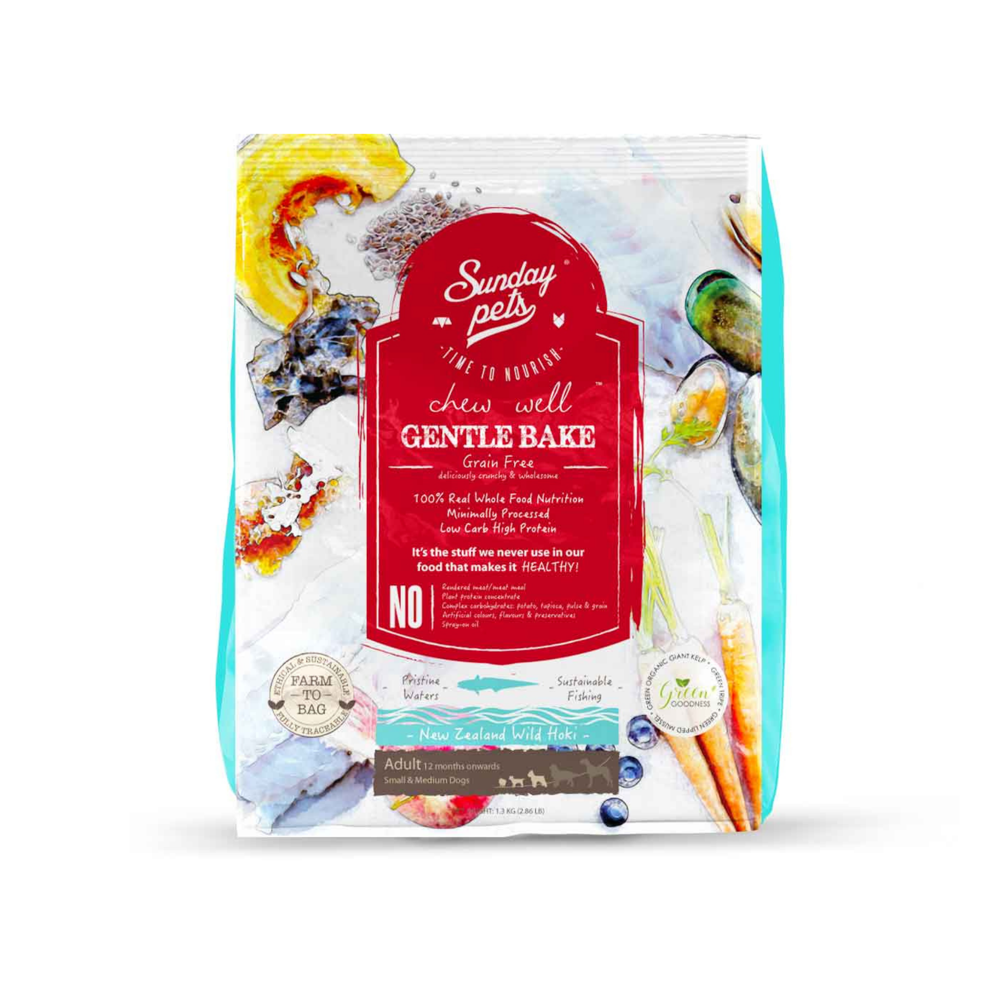 Hypoallergeen Hondenvoer met wilde Hoki vis Adult - Sunday Pets Gentle Bake 1,3kg