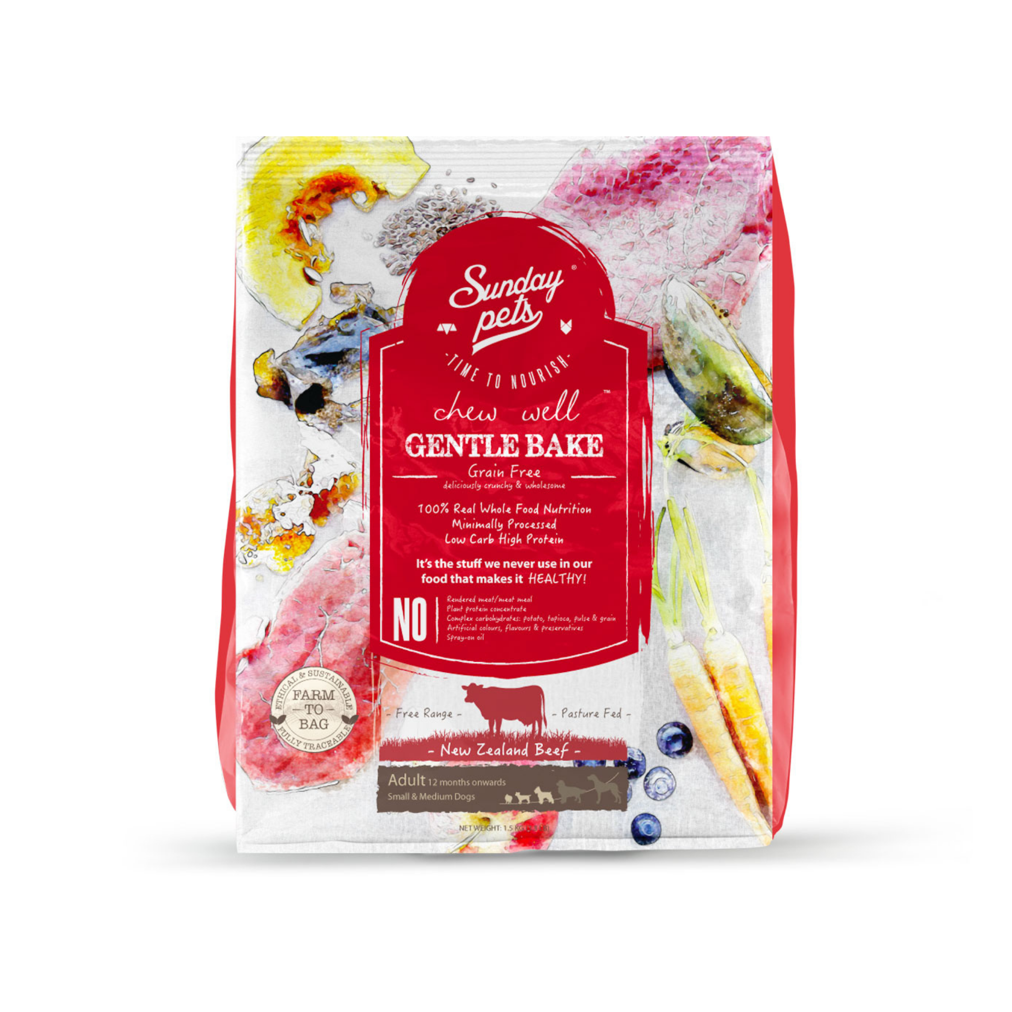 Grain-Free Dog Food with Beef - Sunday Pets Gentle Bake 1.3kg