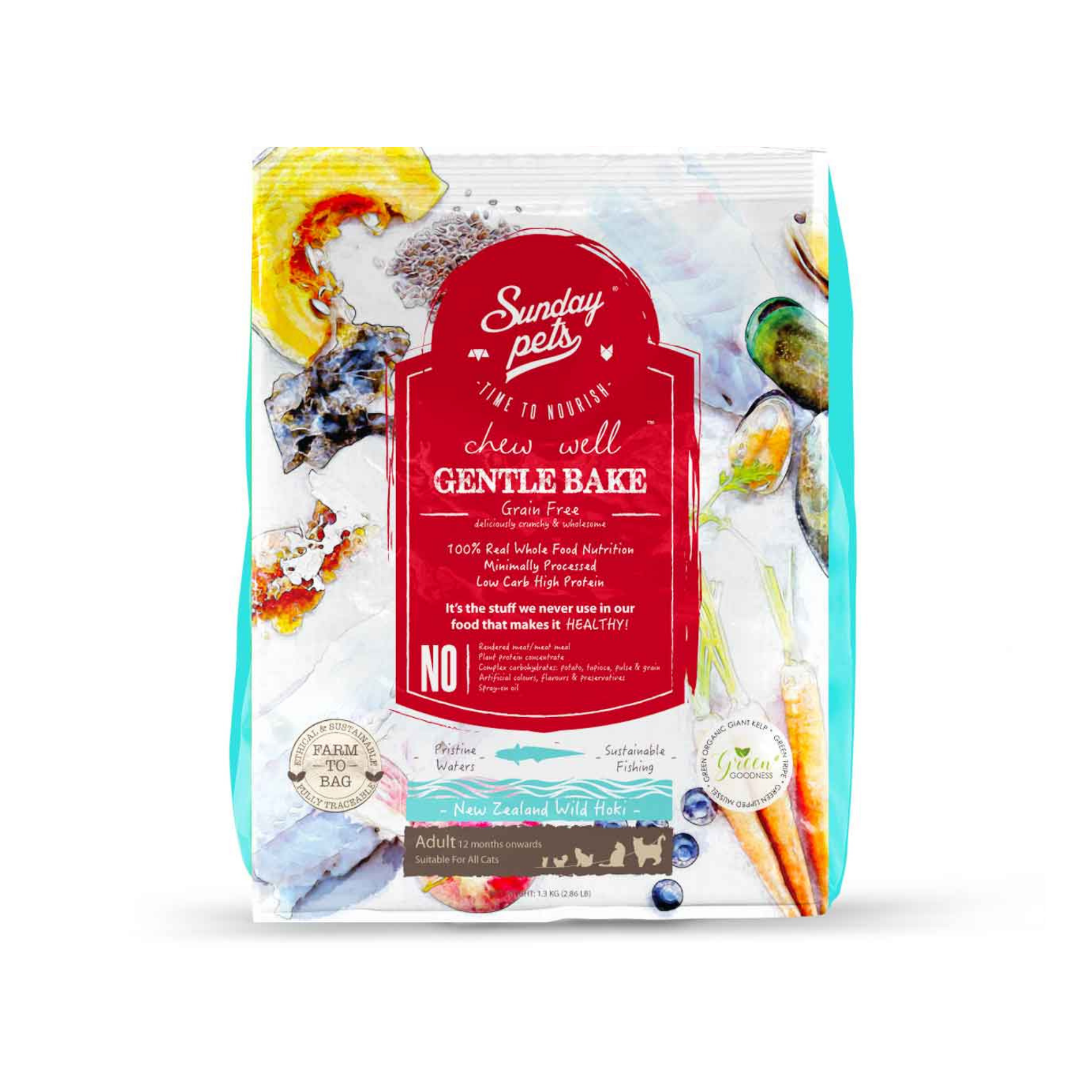 Hypoallergeen Kattenvoer Wilde Hoki Adult - Sunday Pets Gentle Baked 1,3kg
